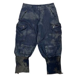 Vero Moda Cargo Pants Gray Blue Grunge Pinstripe Cropped Bleached Britches Jeans